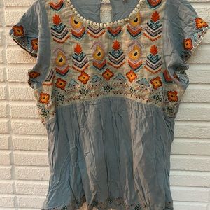 Blue Embroidered THML Top